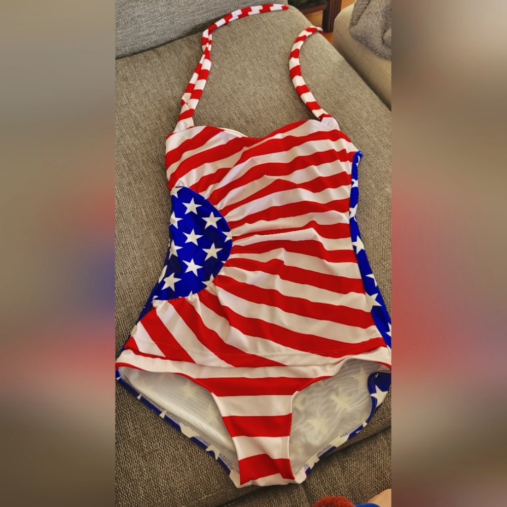 Fables by Barrie retro swimsuit in size Medium. Red/white/blue.